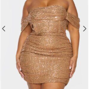 Plus Mocha Sequin Bardot Bodycon Dress